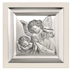 Pamiątka dla dziecka - Obrazek srebrny Aniołek nad dzieckiem - 19 cm* 19 cm