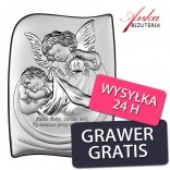 Pamiątka Chrztu dla dziecka Aniołek Obrazek srebrny 13,5 cm*18 cm
