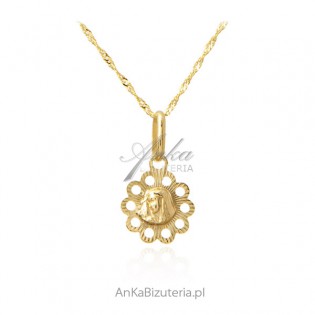 Złoto pr. 585 - Komplet Medalik Matka Boska z łańcuszkiem