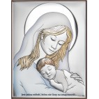 Madonna z dzieciątkiem - obrazek srebrny kolorowy 13 cm* 18 cm