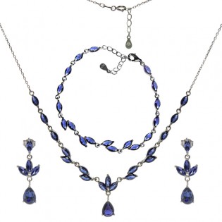 Biżuteria srebrna komplet z niebieskimi cyrkoniami